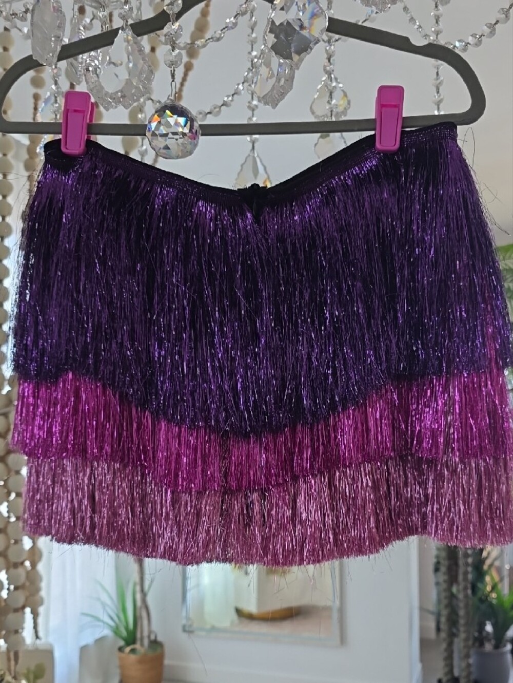 Nasty Gal Tiered Fringe Mini Skirt - Purple & Pink - Picture 2 of 4